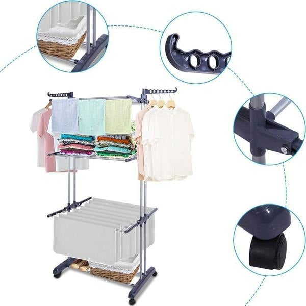 HYGRAD BUILT TO SURVIVE HYGRAD® Clothes Drying Rack 3 Tier Clothes Dryer Stand Foldable Laundry Clothes Rack Organiser UK (Grey)