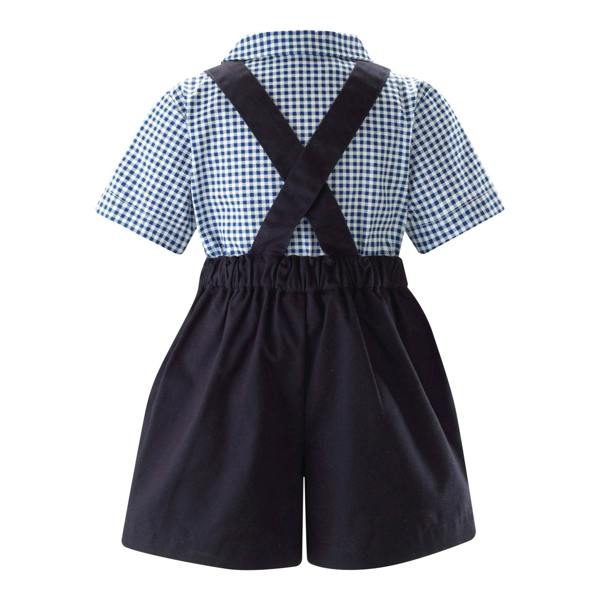 Rachel Riley Navy Gingham Shirt & Dungaree Set