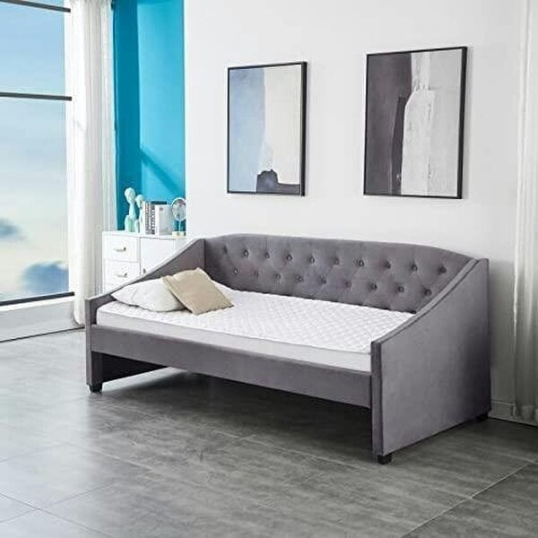 Kosy Koala Daybed with Trundle Grey 3ft Single Velvet Tufted Wooden Bedroom