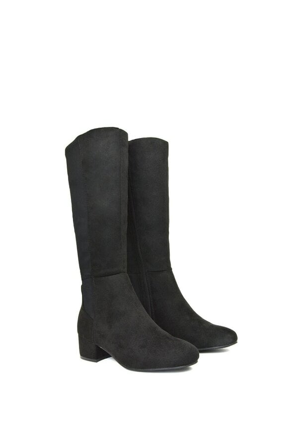 XY LONDON Low Block Heel Elasticated Calf Long Boots With Zip Fastening