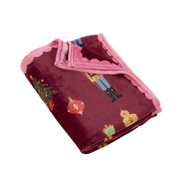 Catherine Lansfield Christmas Nutcracker Fleece Cosy Blanket Throw Plum