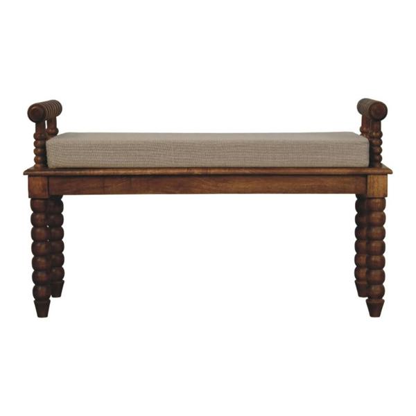 Artisan Furniture Solid Wood Spindle Amber Linen Bench