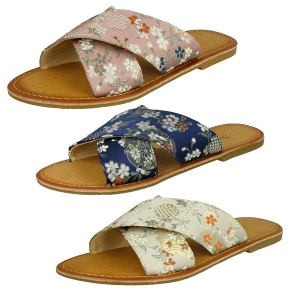 Savannah Ladies Savannah Cross Strap Patterned Mules