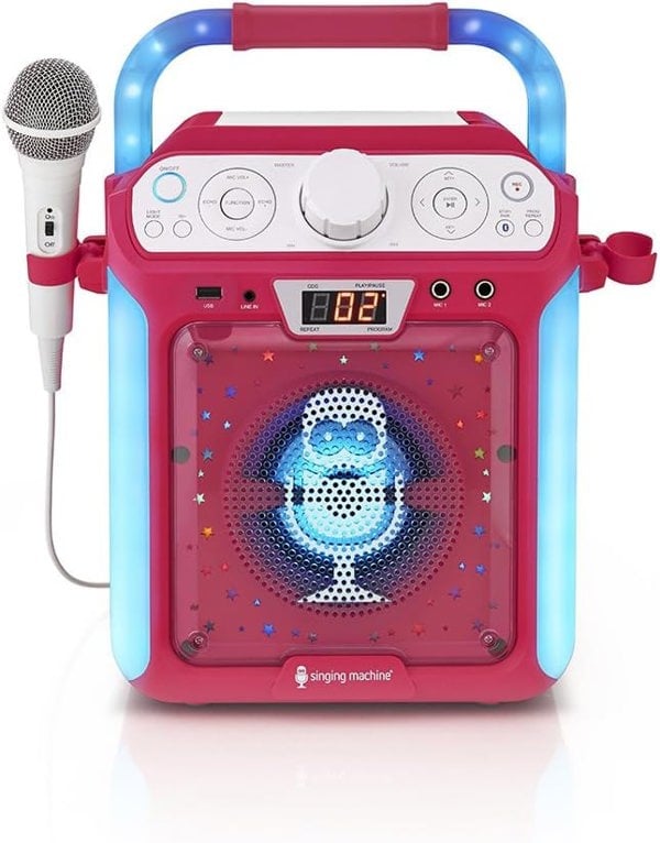 Singing Machine SML682BTP Bluetooth and CD Karaoke Machine with LED Lights and Microphone