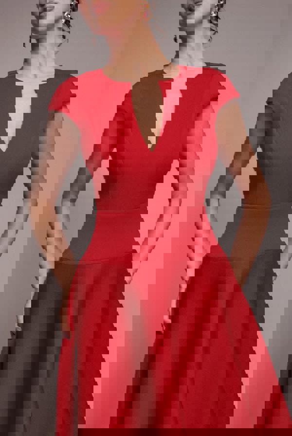 Cap Sleeve Skater High Low Midi Dress - Red DR5100