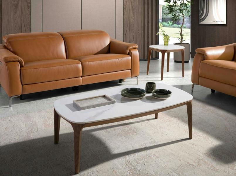 Angel Cerdá Oval Porcelain Marble and Walnut Oval Table 2132