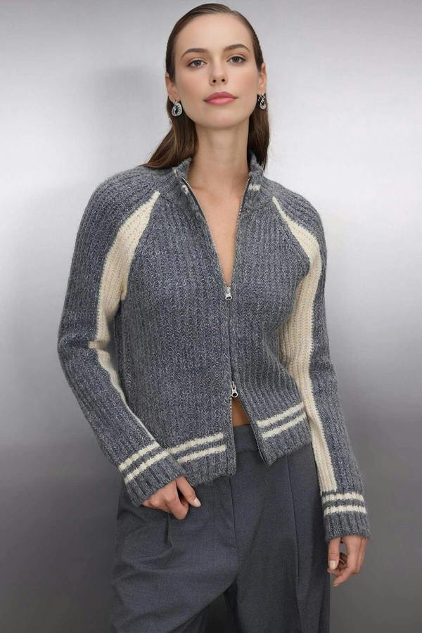 WOVCOR Soft Textured Knit Cardigan with Zipper Detail
