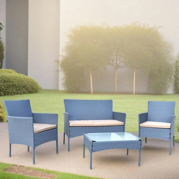 Rafaelo Mobilia Set of 4 Wicker Garden Bistro Furniture Set Blue