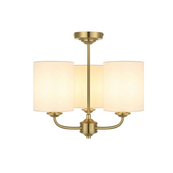 COSYLYTE Winston 3 Light Faux Linen Drum Shade Ceiling Light - Brass