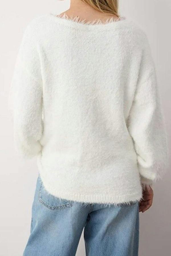 WOVCOR Furry Turn-Down Collar Knit Sweater