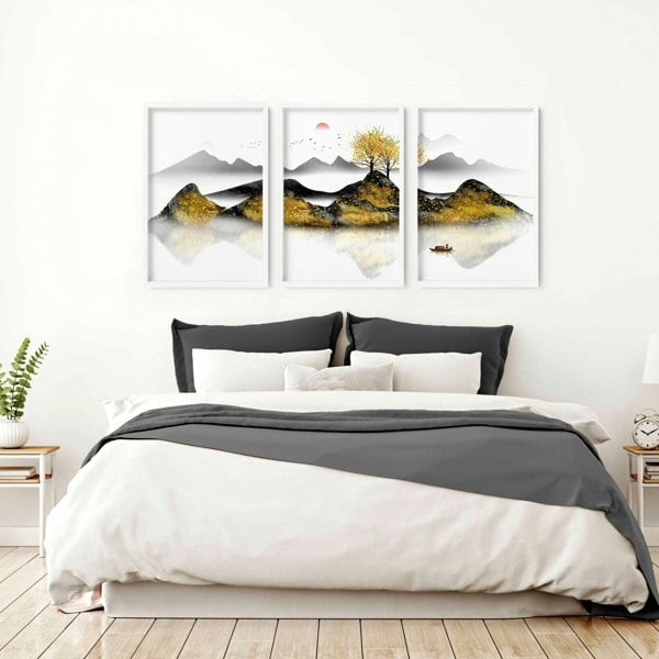 Paintings for bedroom walls | set of 3 framed wall art