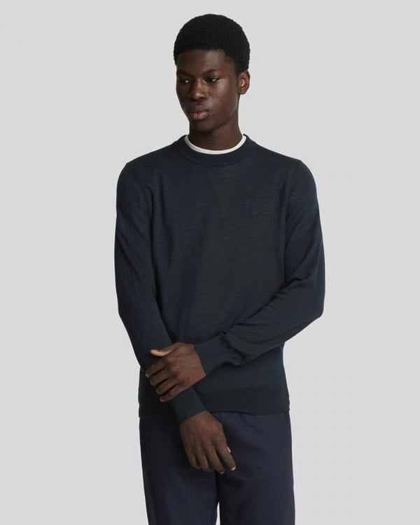 Lyle & Scott Tonal Eagle Merino Mens Crew Neck Jumper - Z271 Dark Navy