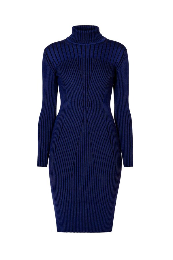 Cleo blue two-tone ribbed knit dress