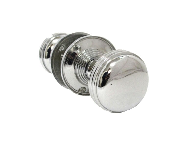 EDH Door Hardware Polished Chrome Reeded Door Knobs + Latch Set Sprung Handles 1 Pair