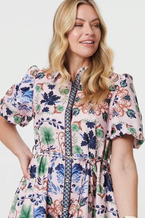 Pink | Printed Tie-Up Waist Knee Length Dress
