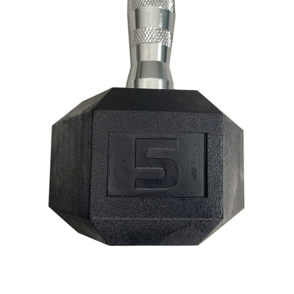 Hexagonal 5kg dumbbell with '5' weight marking