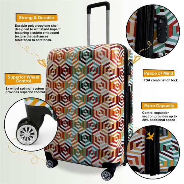 Snowball Strong Expandable Hard Shell Dual 4 Wheel Suitcase Set Print Luggage Cabin Travel Bag