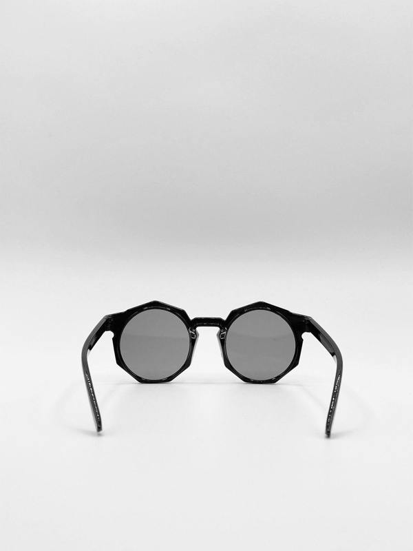 SVNX Black Plastic Frame Hexagon Sunglasses with Black Lenses