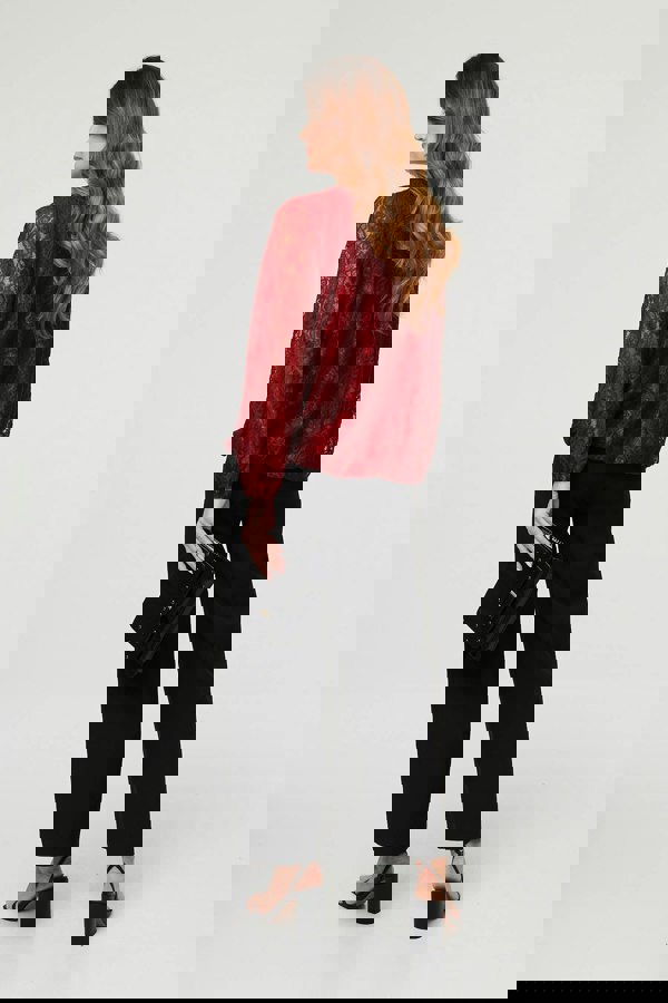 Burgundy | Floral Lace Semi Sheer Ruched Blouse
