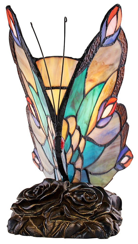 Beautiful Handmade Multi-Coloured Glass Butterfly Tiffany Lamp with Bronze Base Image 2