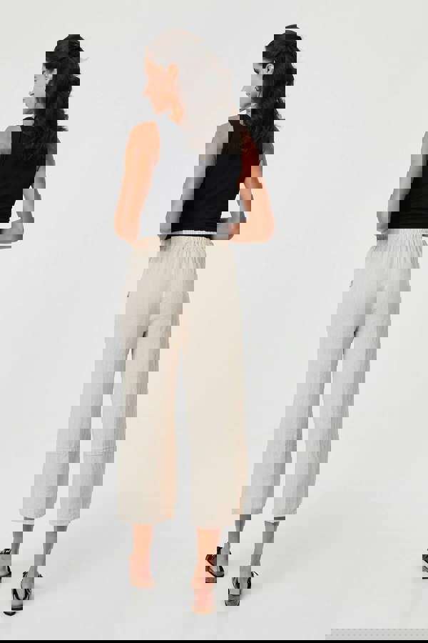 Beige | Floral High Waist Stretchy Crop Trousers
