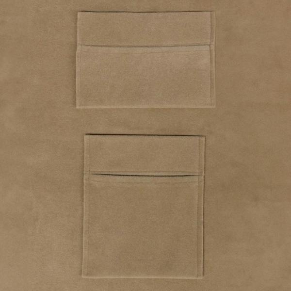 Beige storage pouches with soft suede texture, featuring two front pockets for easy organization and accessibility