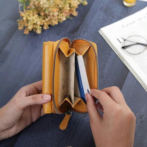 Yellow Leather Purse For Women Velura open view