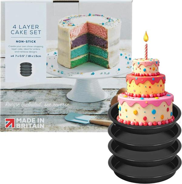1 Box Set (4 Trays) 4 Layer Rainbow Cake Set 18cm Four Layers of Moist, Fluffy Cake
