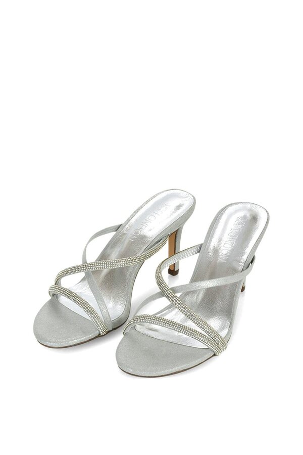 XY LONDON Diamante Cross Over Strappy Sandal Stiletto High Mule Heels