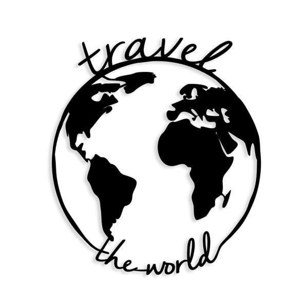 Decortie Modern Metal Wall Art "Travel the World" Home Ornament Decorative Minimalist Design Hanging Wall Sculpture, Black