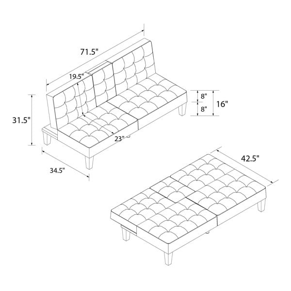 Dorel Home Adalynn Convertible Sofa Bed Fabric Grey