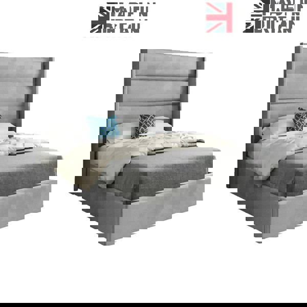 Casa Magna Nuno Straight Winged Upholstered Soft Velvet Bed Frame - Grey