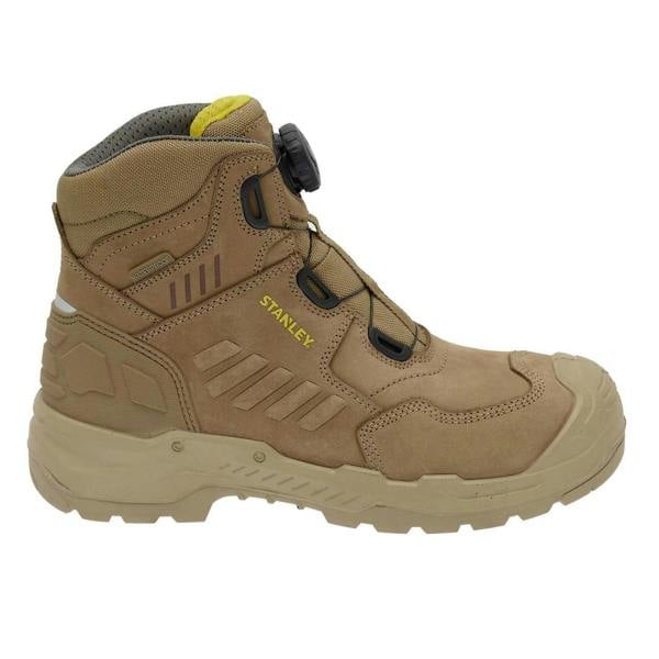 Stanley Michigan Mens Fitgo Lacing System Waterproof S7 Safety Boots, tan durable safety shoe with waterproof protection and lace-up design.