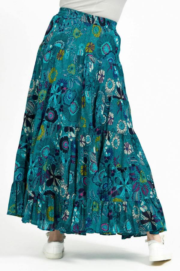 Mudflower Flower Printed Tiered Maxi Skirt