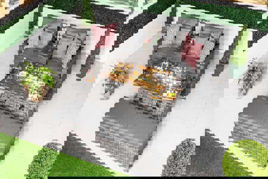 Giardino Havana 2 Seat Modular Sofa Rattan Garden Balcony Furniture Set Outdoor Drinks Cooler Table, Fire Pit Coffee Table & Bench