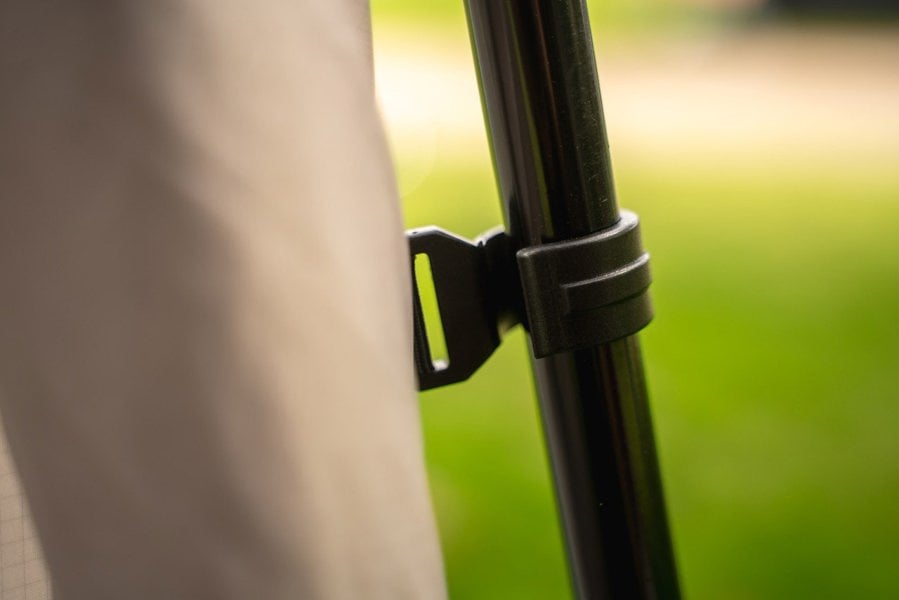 The canvas clips secure the canvas to the upright poles on the Snug Poled Awning