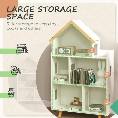Bobobiy ZONEKIZ Three-Tier Toy Storage Shelf, Kids Bookcase, with Six Cubes, for Playroom, Bedroom - White