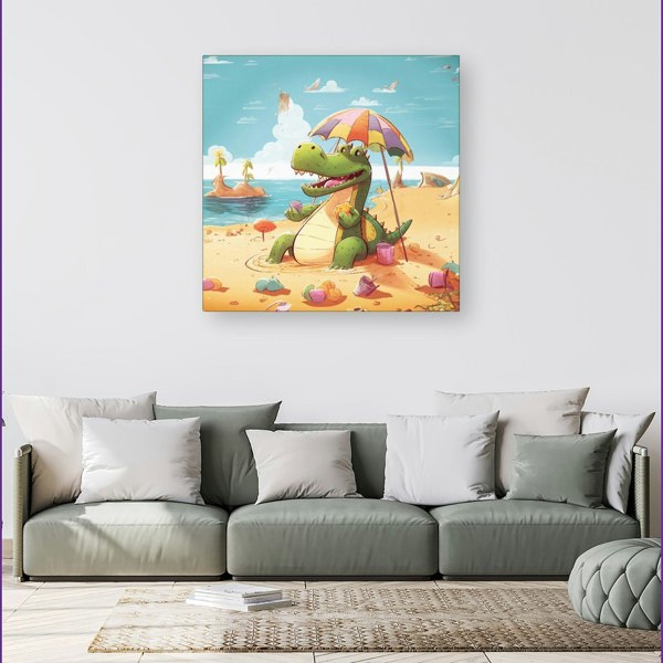 Warren Reed A Crocodile On A Beach Holiday Canvas