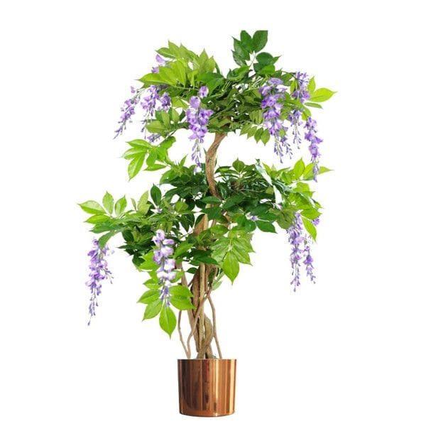 Leaf 110cm Artificial Purple Wisteria Tree with Copper Metal Planter