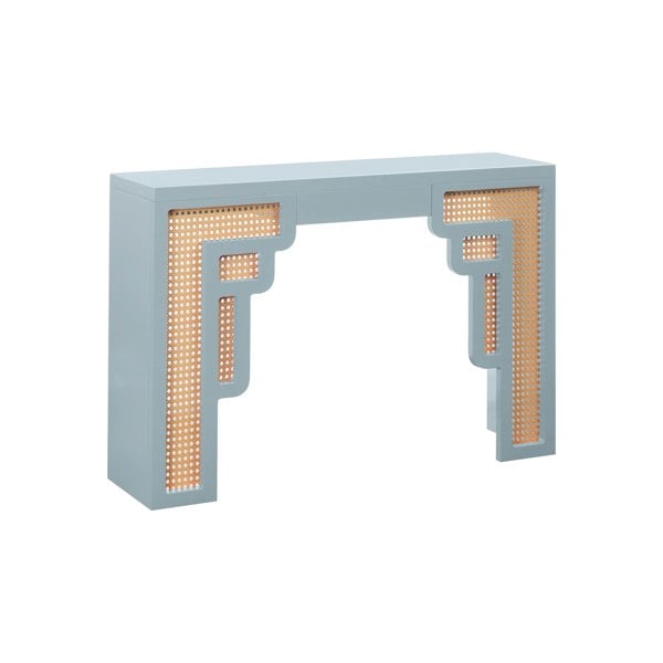 Furniture Edit Suzie Pastel Blue & Rattan Console Table