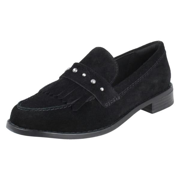Clarks Ladies Clarks Suede Stud Detailed Loafers Hana Loafer
