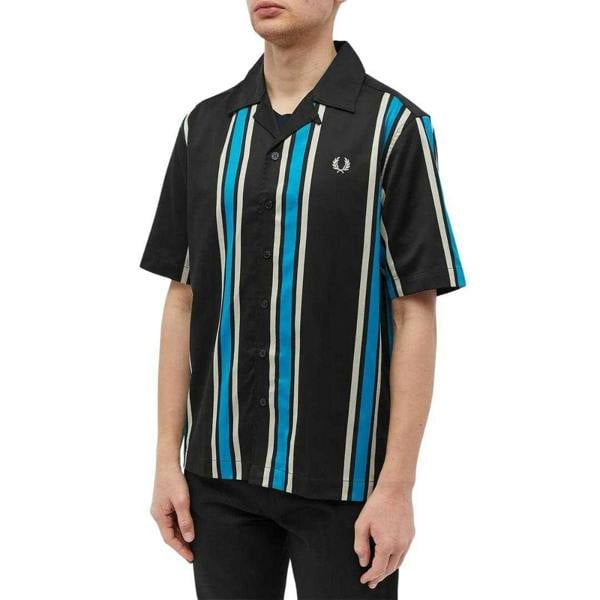 Fred Perry Mens Striped Revere Collar Shirt - Black/Blue - 