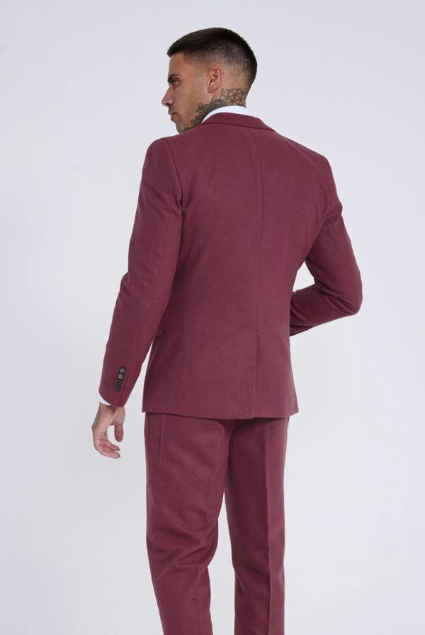 Harry Brown London Eton Wool Tweed Three Piece Slim Fit Suit in Winter Berry