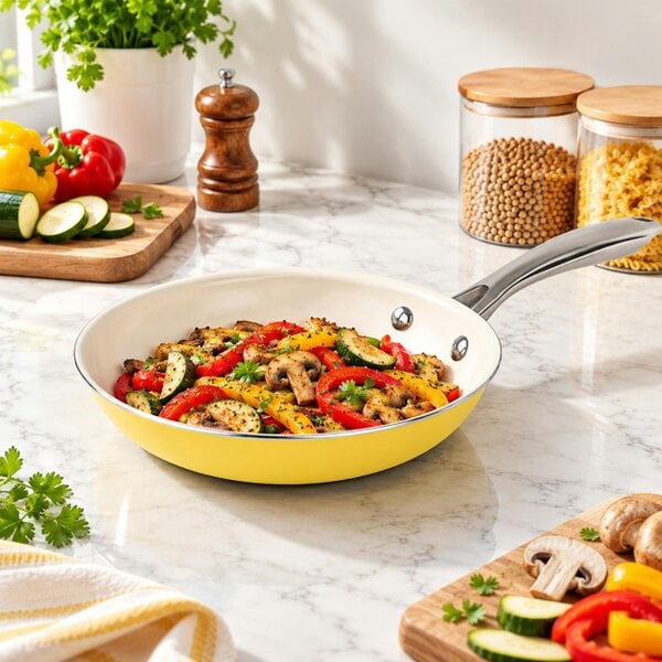 Gr8 Home 12 Pcs Ceramic Non Stick Induction Cookware Set Yellow Pots & Pans Lids Utensils
