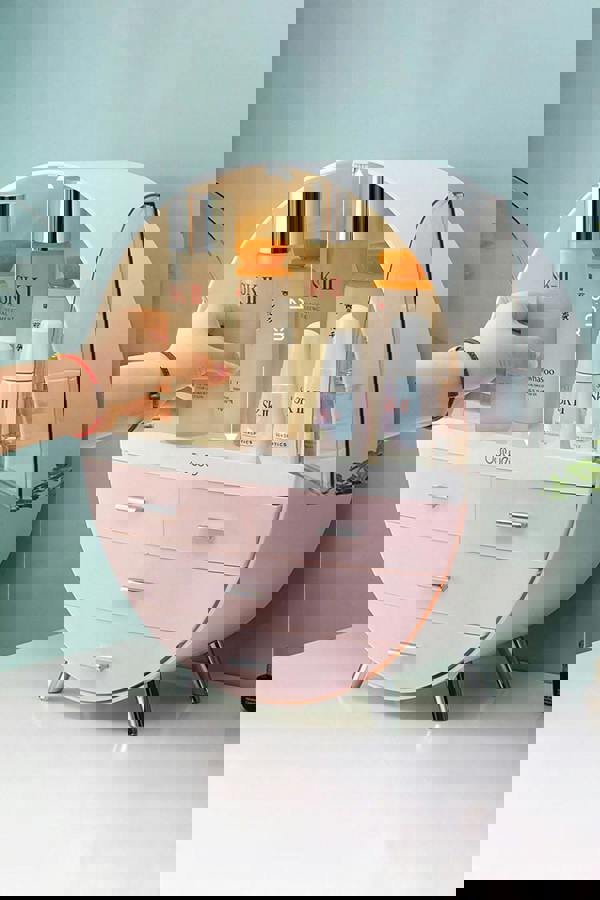 Living and Home 40CM High Round Transparent Cosmetic Display Box With 4 Drawers Storage Box