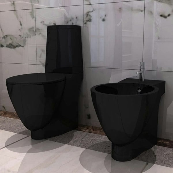 Berkfield Black Ceramic Toilet & Bidet Set
