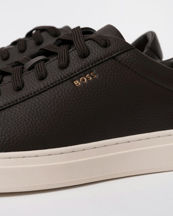BOSS Orange Kieran Mens Grained-leather trainers with rubber sole - Dark Brown 203