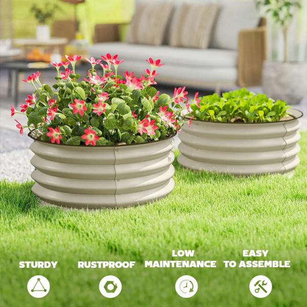 Cream white metal planter box set of two with rounded ridged sides