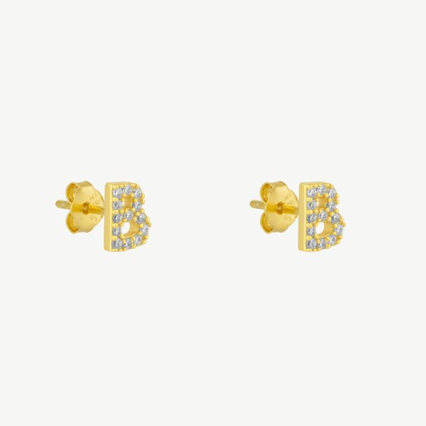 Spero London Initial Letter Stud Earrings Sterling Silver in 18K Gold Plated - Pair