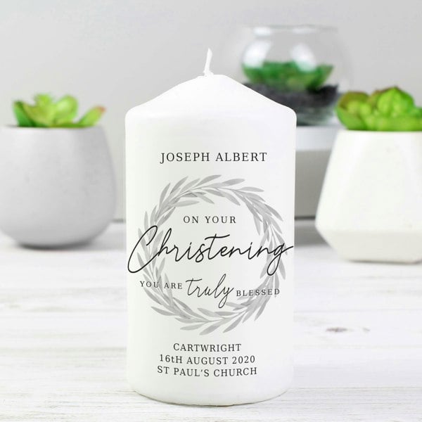 Personalised Memento Company Personalised 'Truly Blessed' Christening Pillar Candle